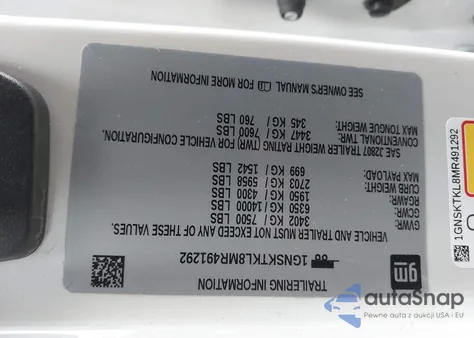 2021 Chevrolet Tahoe 4Wd High Country из США, поврежденный, VIN 1GNSKTKL8MR491292